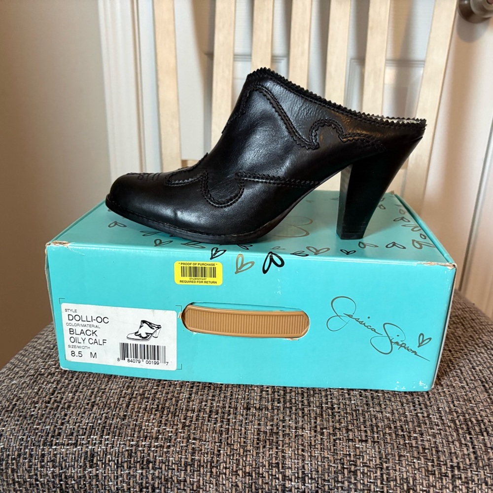 Jessica Simpson Black Leather Mules